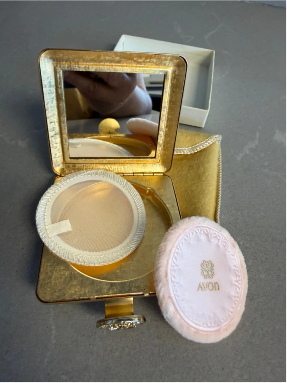 Vintage Avon Imperial Jewel Compact Gold Tone Rhinestone 1960s Unused w Pouch